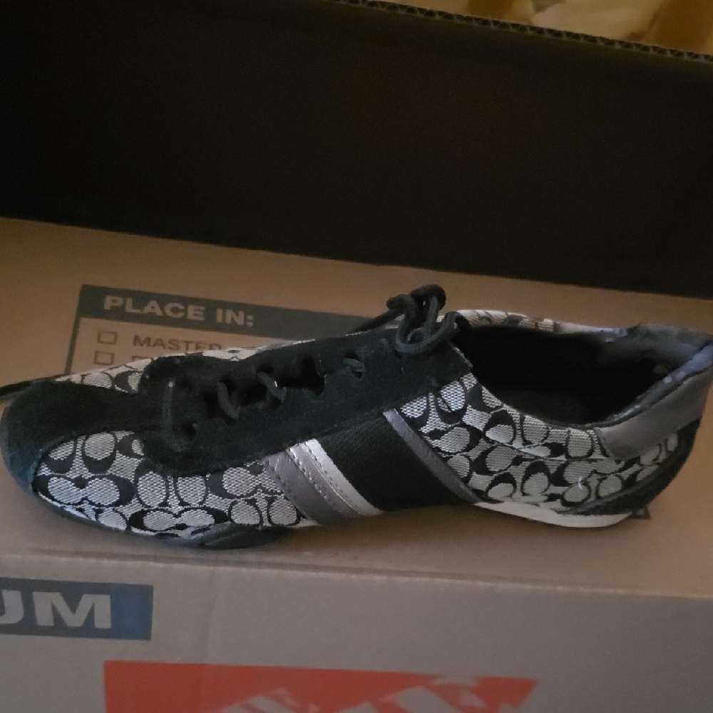 Coach Women's Monogram Black and Silver Sneakers - Picture 2 of 6